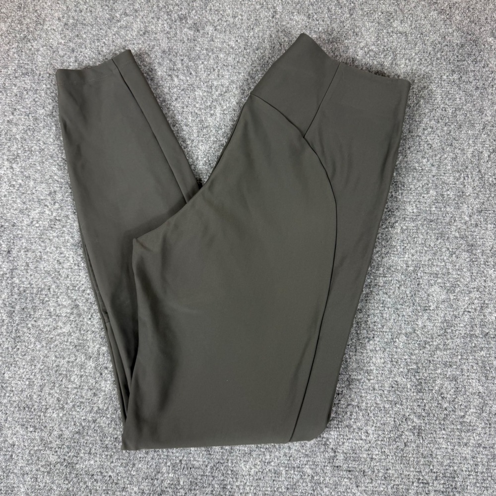Athleta Womens Moto Leggings Dark Olive Green Side Zip Ribbed Panels Size 6
